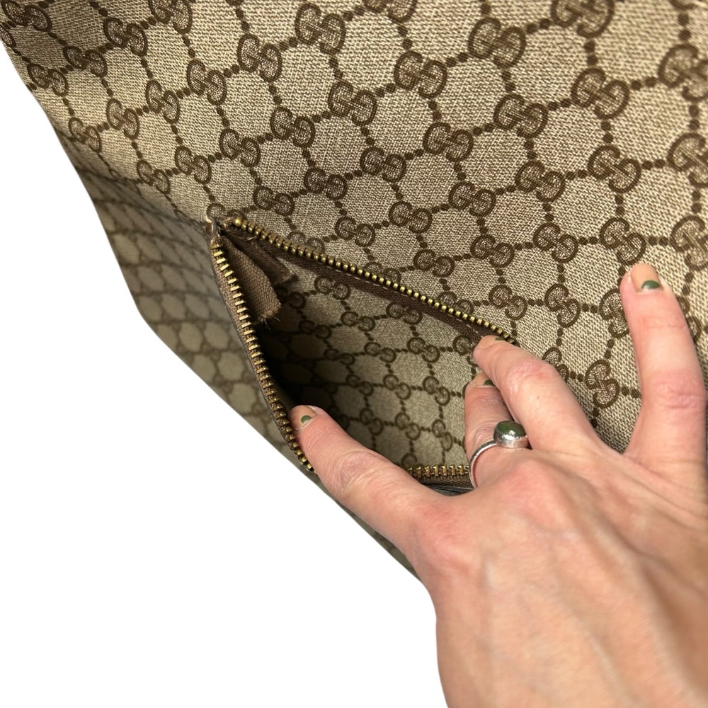 GUCCI Vintage GG Supreme Web Tote Bag Monogram Canvas Brown Leather Italy - Picture 8 of 16